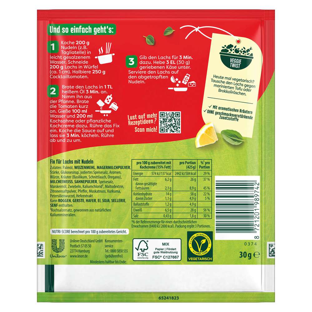 Produktabbildung Knorr Fix Würzmischung, cremige Lachsnudeln