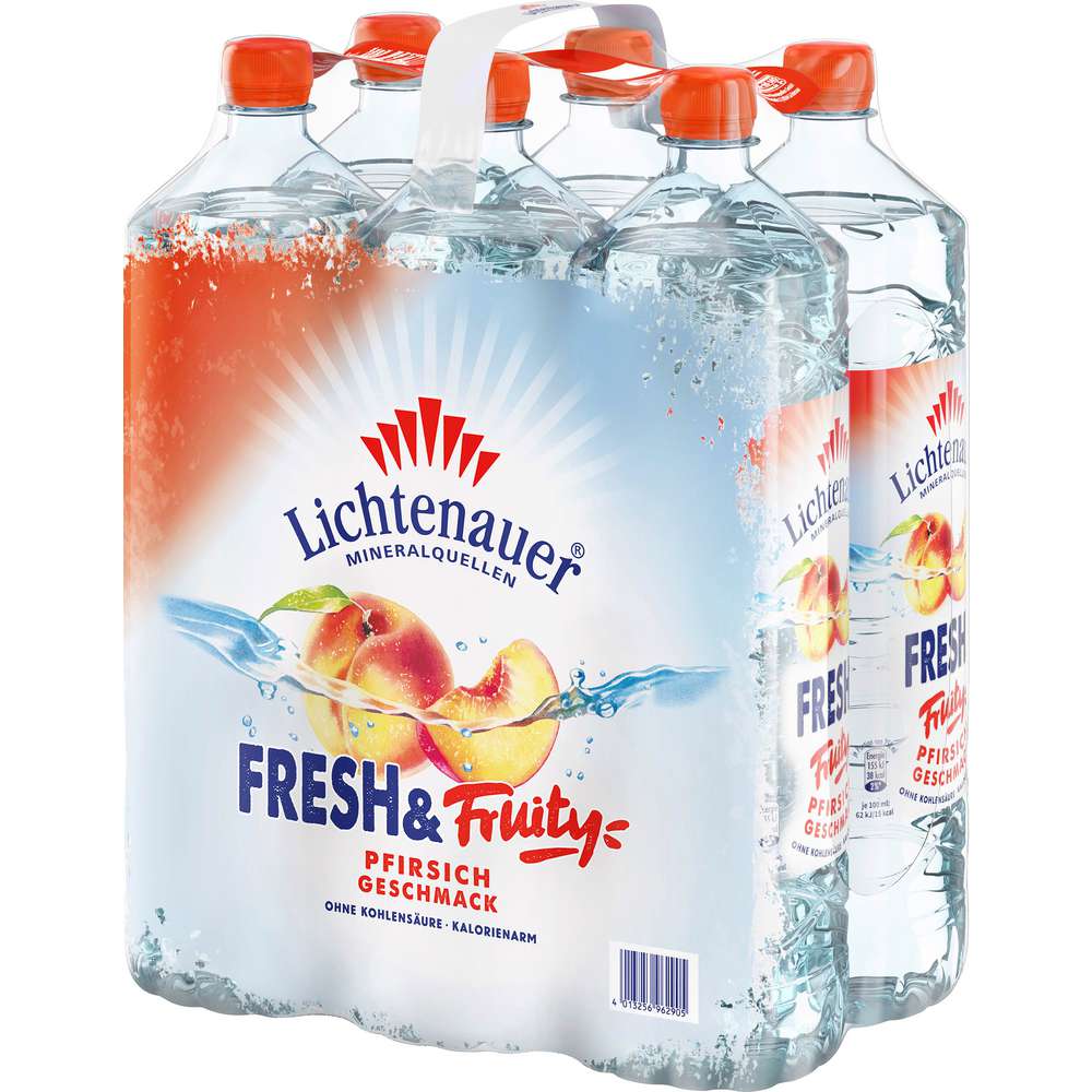 Produktabbildung Lichtenauer Mineralwasser Fresh'n Fruity, Pfirsich-Geschmack,  Naturell (6x 1,500 Liter)