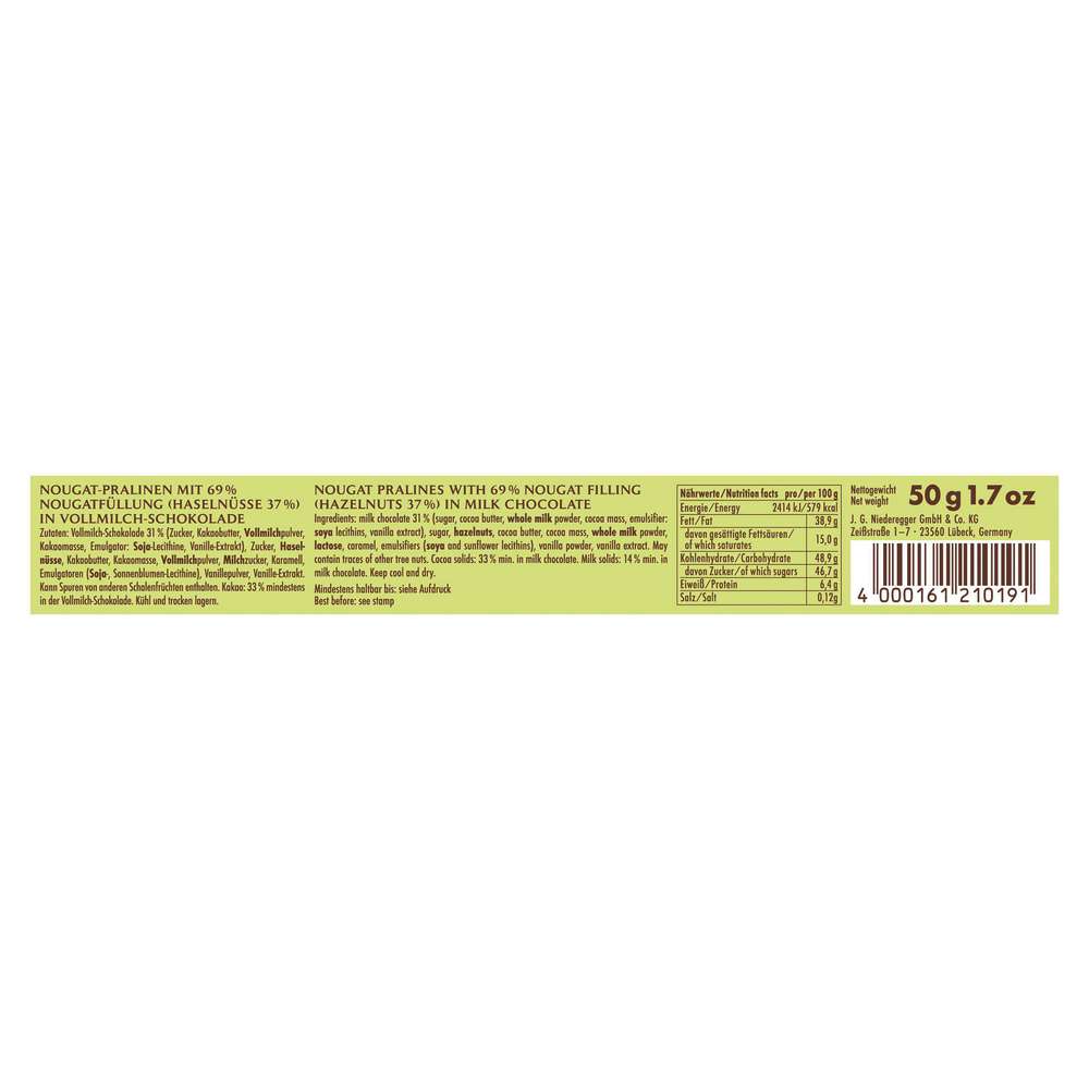 Produktabbildung Niederegger Nuss-Nougat Riegel, Vollmilch