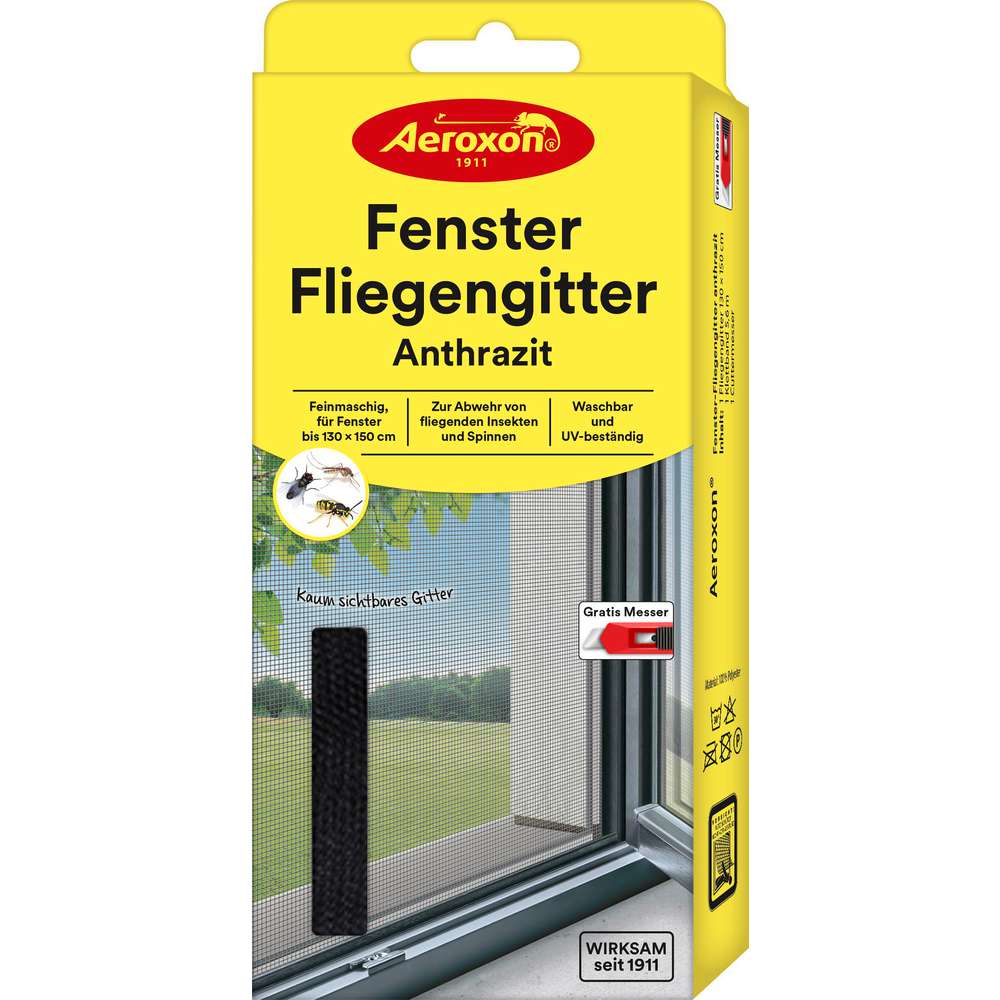 Produktabbildung Aeroxon Fenster-Fliegengitter, anthrazit 130 x 150 cm