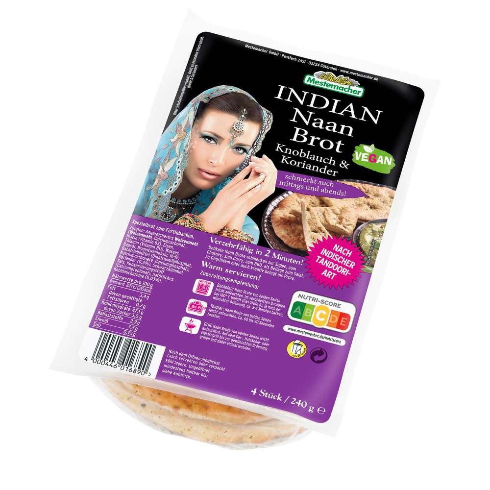 Produktabbildung Mestemacher Indian Naan Brot, Knoblauch & Koriander