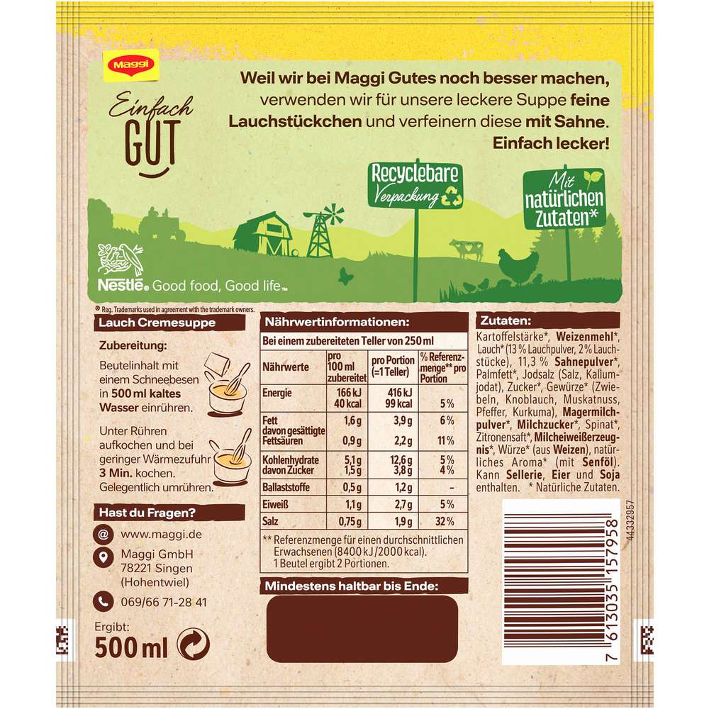 Produktabbildung Maggi Genießer Suppe, Lauch-Creme