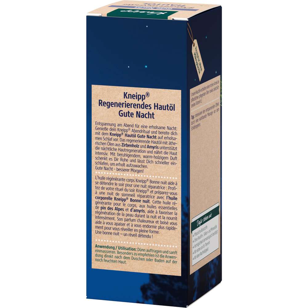 Produktabbildung Kneipp Regenerierendes Hautöl Gute Nacht, alle Hauttypen, Zirbenhaus-Amyris
