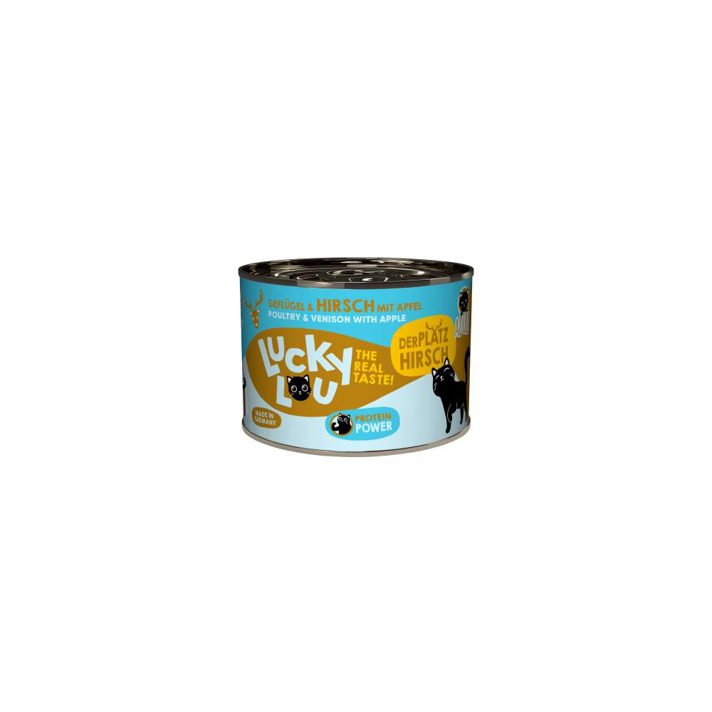 Produktabbildung Lucky Lou Katzen-Nassfutter, Geflügel & Hirsch mit Apfel