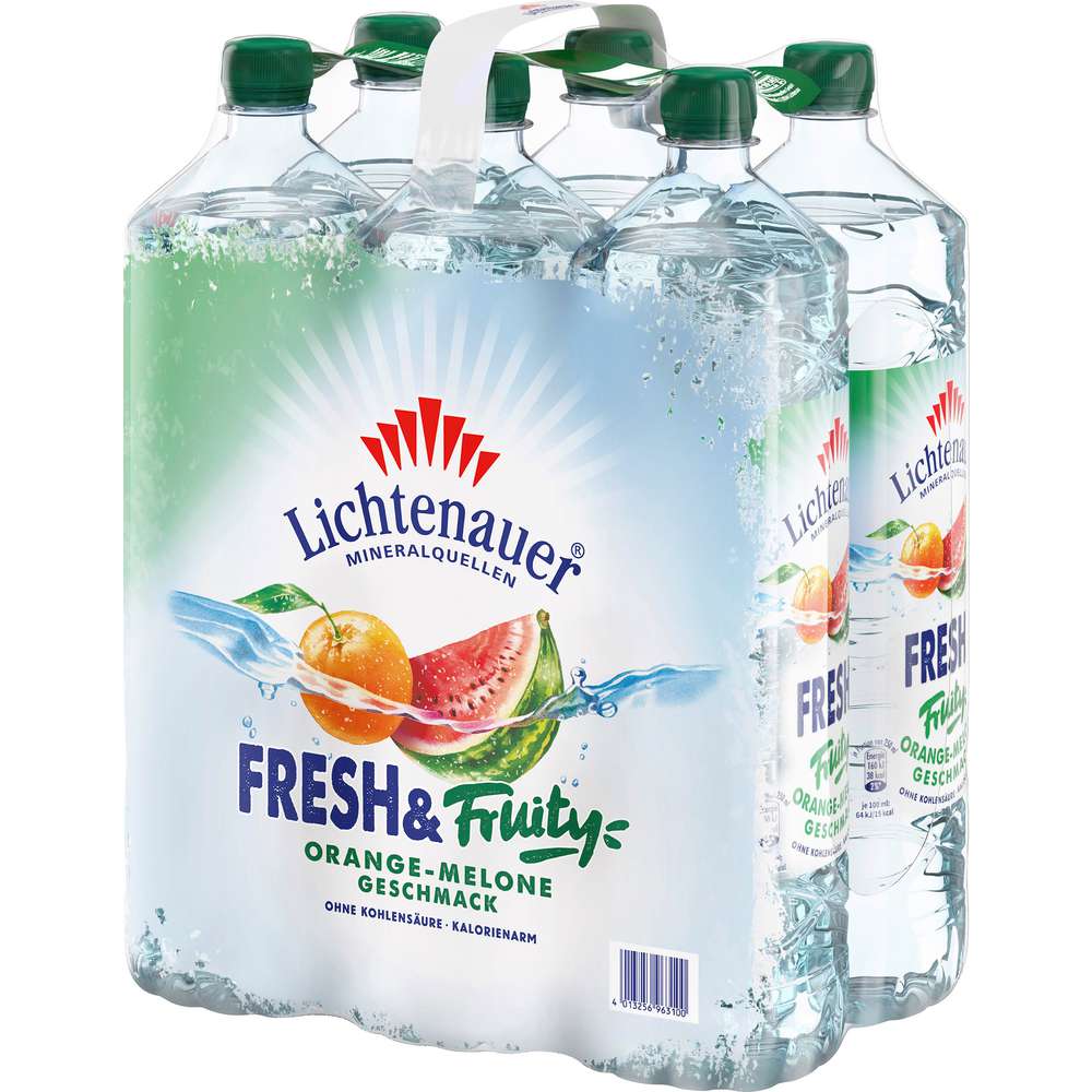 Produktabbildung Lichtenauer Mineralwasser Fresh'n Fruity, Melone-Orange-Geschmack, Naturell (6x 1,500 Liter)