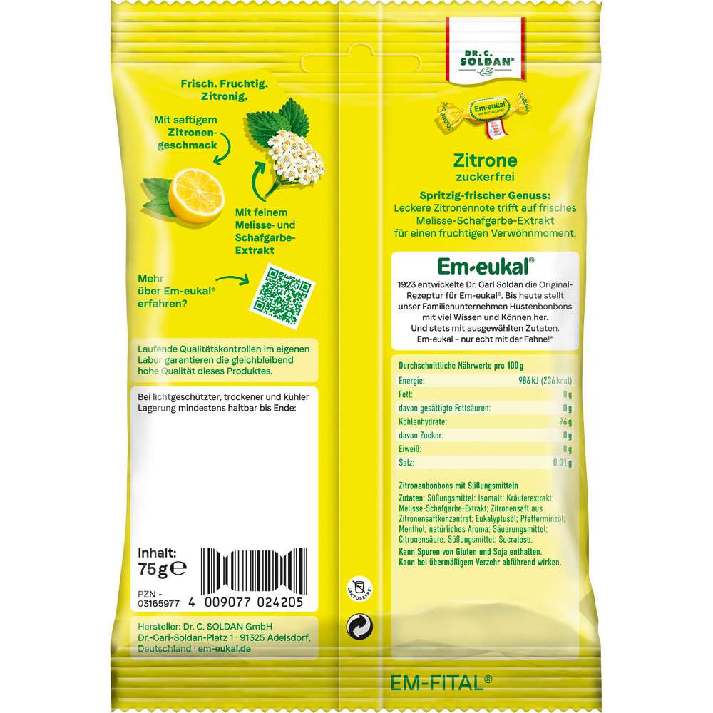 Produktabbildung Em-Eukal Bonbons Zitrone, zuckerfrei