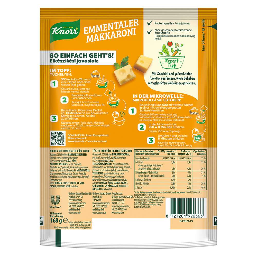 Produktabbildung Knorr Hüttenschmaus Emmentaler Makkaroni