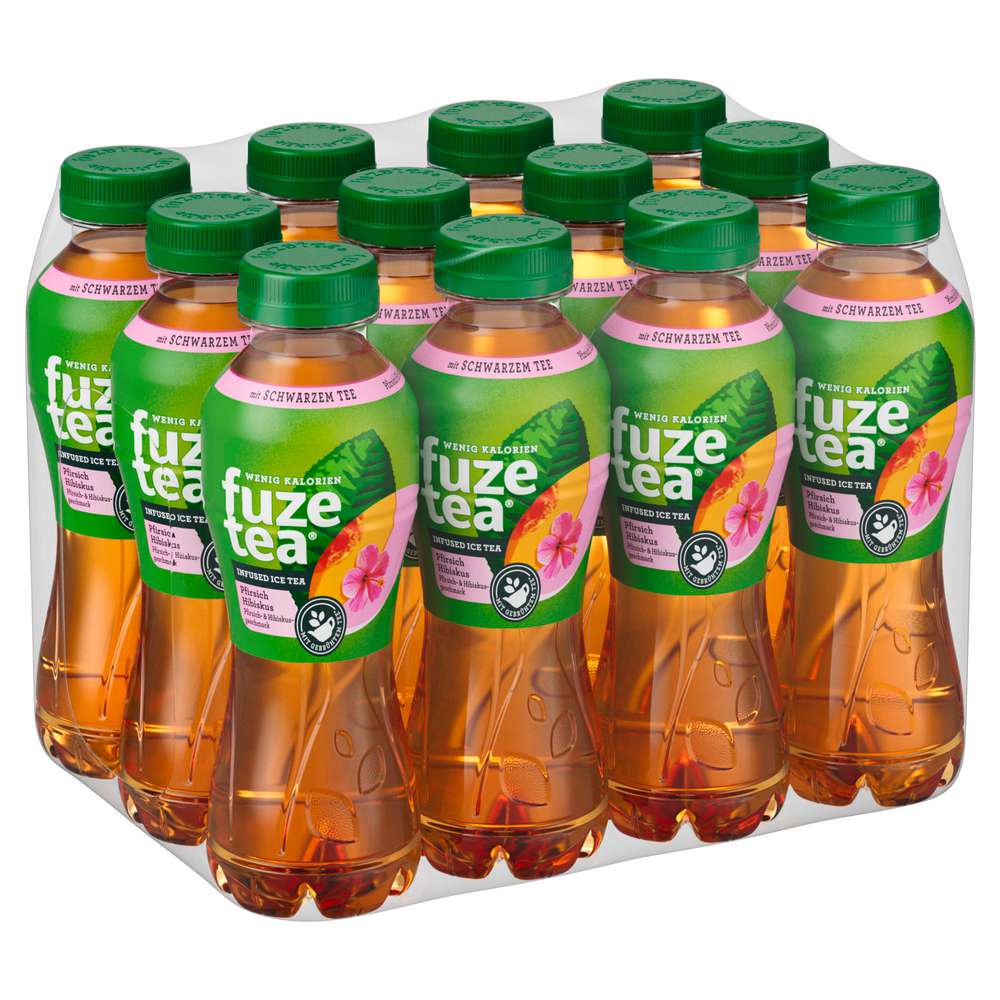 Produktabbildung Fuze Tea Eistee Schwarzer Tee, Pfirsich-Hibiskus-Geschmack (12x 0,400 Liter)