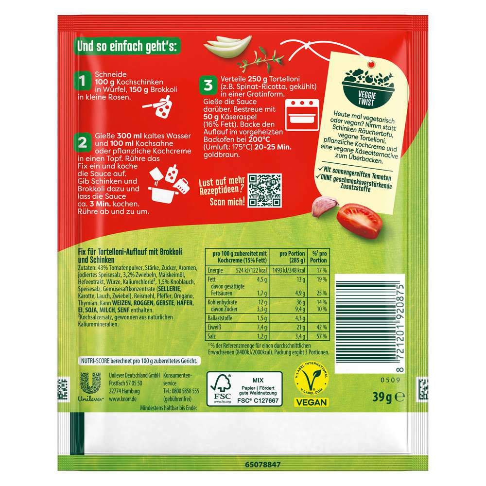 Produktabbildung Knorr Fix-Würzmischung, Tortellini Auflauf