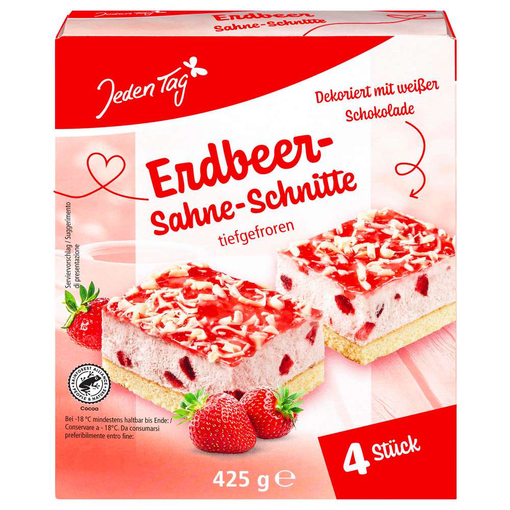Produktabbildung Jeden Tag Kuchenschnitten Erdbeer-Sahne, tiefgekühlt