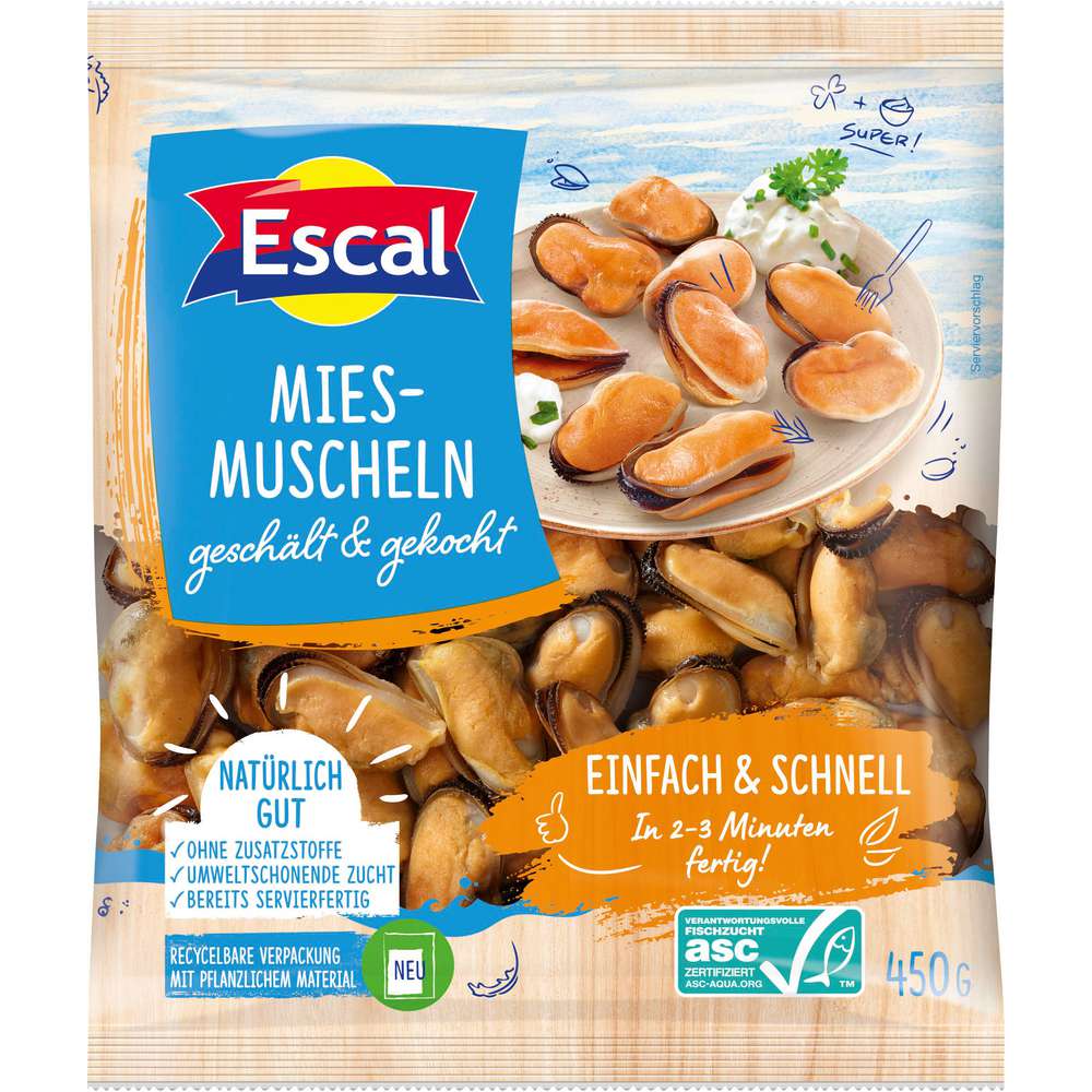 Produktabbildung Escal Miesmuscheln gekocht ohne Schale, tiefgekühlt