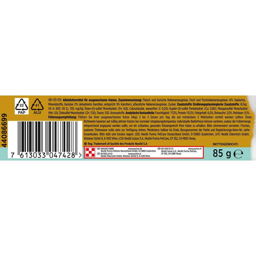 Produktabbildung Purina Katzen-Nassfutter Gourmet Gold Feine Pastete, Seelachs & Karotten
