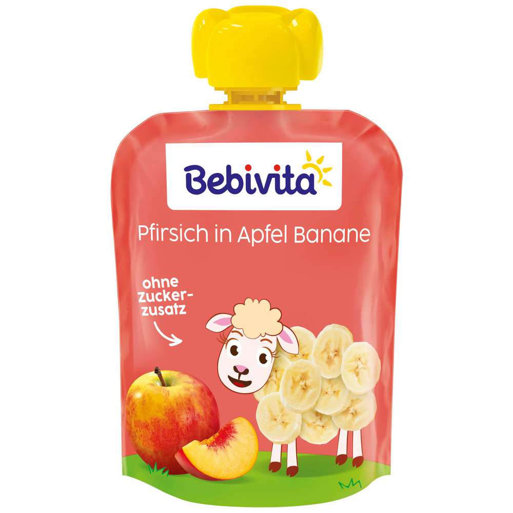 Produktabbildung Bebivita Quetschie Pfirsich in Apfel Banane, 4x90 g