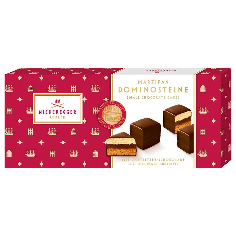 Produktabbildung Niederegger Marzipan Dominosteine, mit Zartbitter-Schokolade