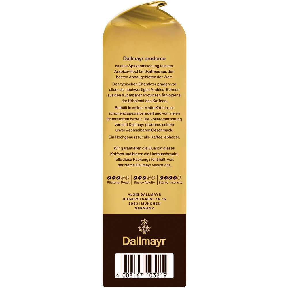 Produktabbildung Dallmayr Kaffee Prodomo original, ganze Bohne