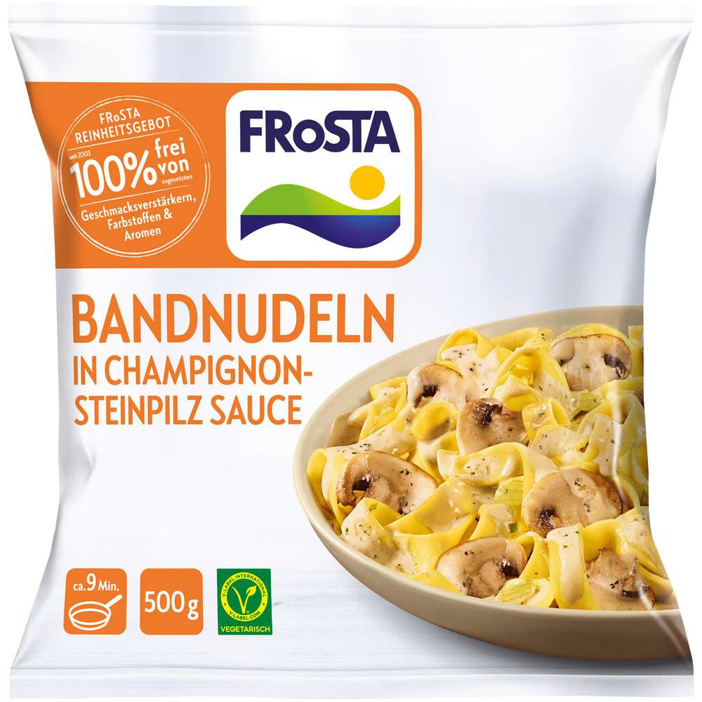 Produktabbildung Frosta Bandnudeln in Champignon-Steinpilz Sauce, tiefgekühlt
