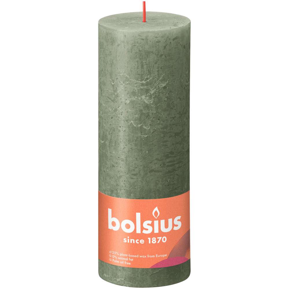 Produktabbildung Bolsius Rustik Kerze 19x6,8cm, Olivengrün