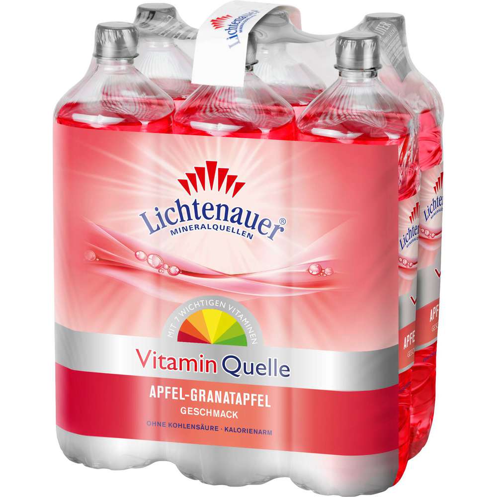 Produktabbildung Lichtenauer Wasser mit Geschmack Vitamin Quelle, Apfel-Granatapfel-Geschmack (6x 1,500 Liter)