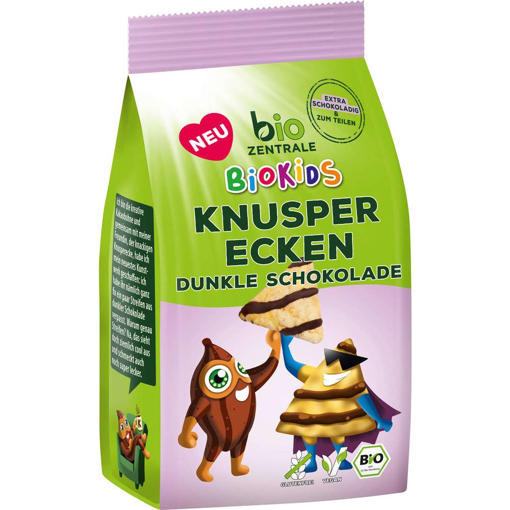 Produktabbildung Biozentrale Biokids Knusper-Ecken, dunkle Schokolade