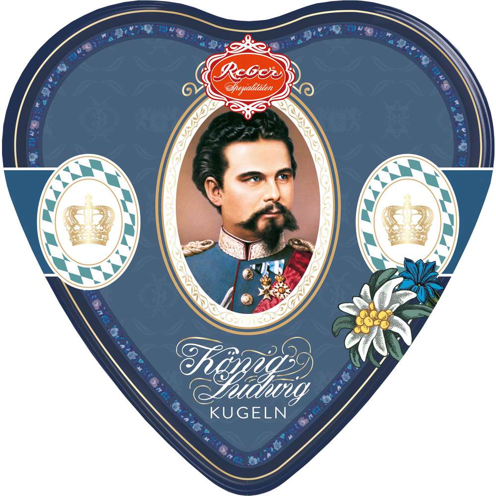 Produktabbildung Reber König Ludwig Kugeln in Herzblechdose