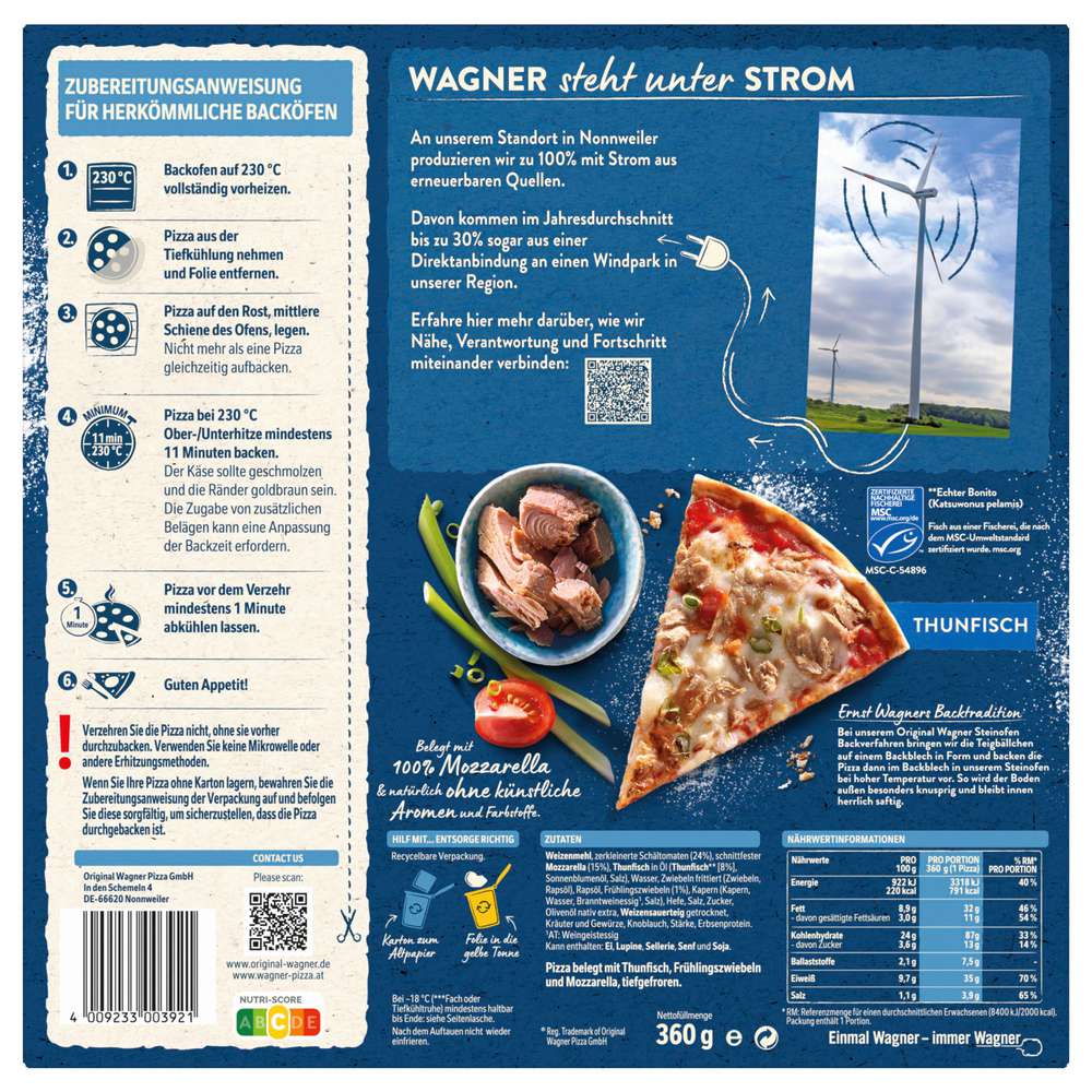 Produktabbildung Wagner Steinofen Pizza Thunfisch, tiefgekühlt