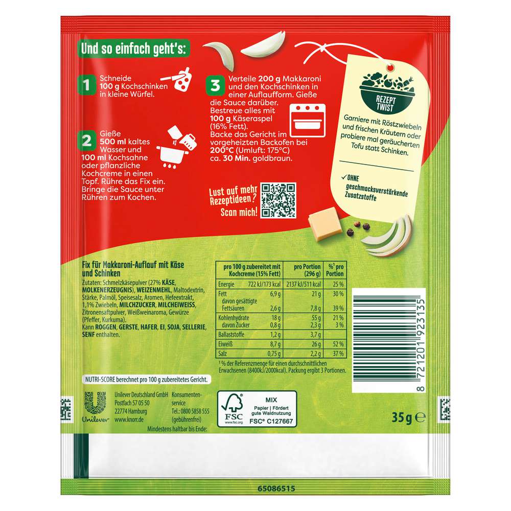 Produktabbildung Knorr Fix-Würzmischung, Makkaroni Auflauf