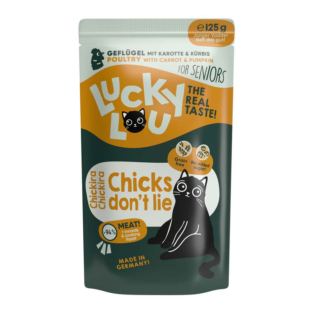 Produktabbildung Lucky Lou Katzen-Nassfutter Senior, Geflügel mit Karotte & Kürbis
