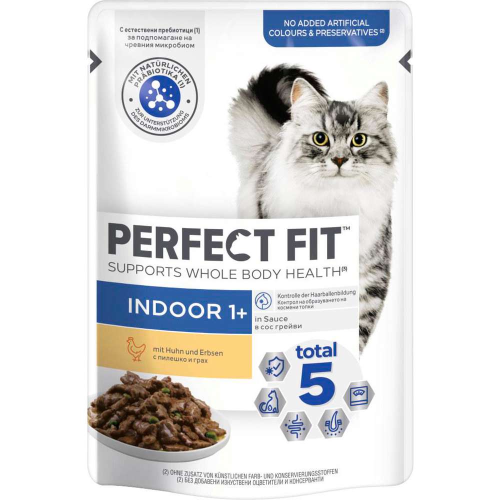 Produktabbildung Perfect Fit Katzen-Nassfutter Indoor, Huhn/Erbsen
