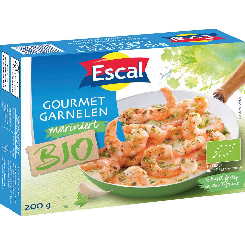 Produktabbildung Escal Bio Garnelen mariniert, tiefgekühlt