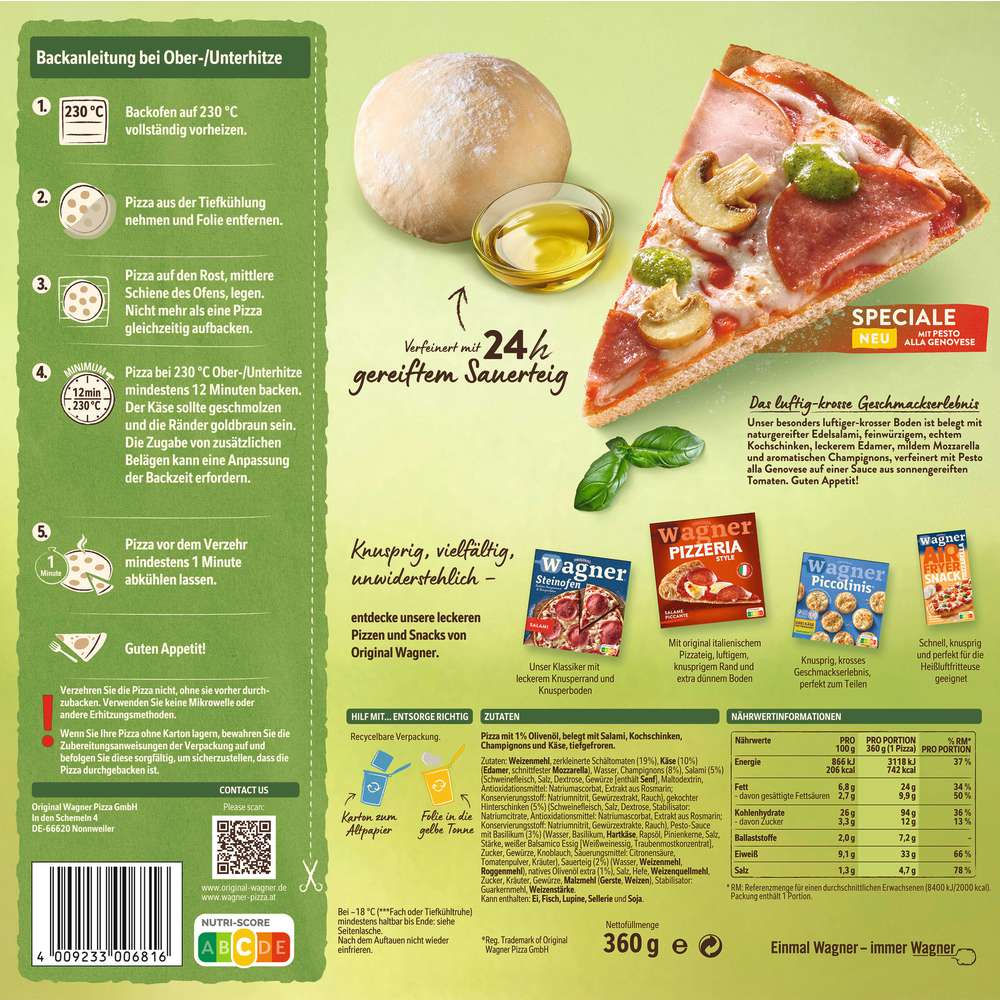 Produktabbildung Wagner Die Backfrische Pizza Speciale mit Frühlingskräuter-Pesto, tiefgekühlt