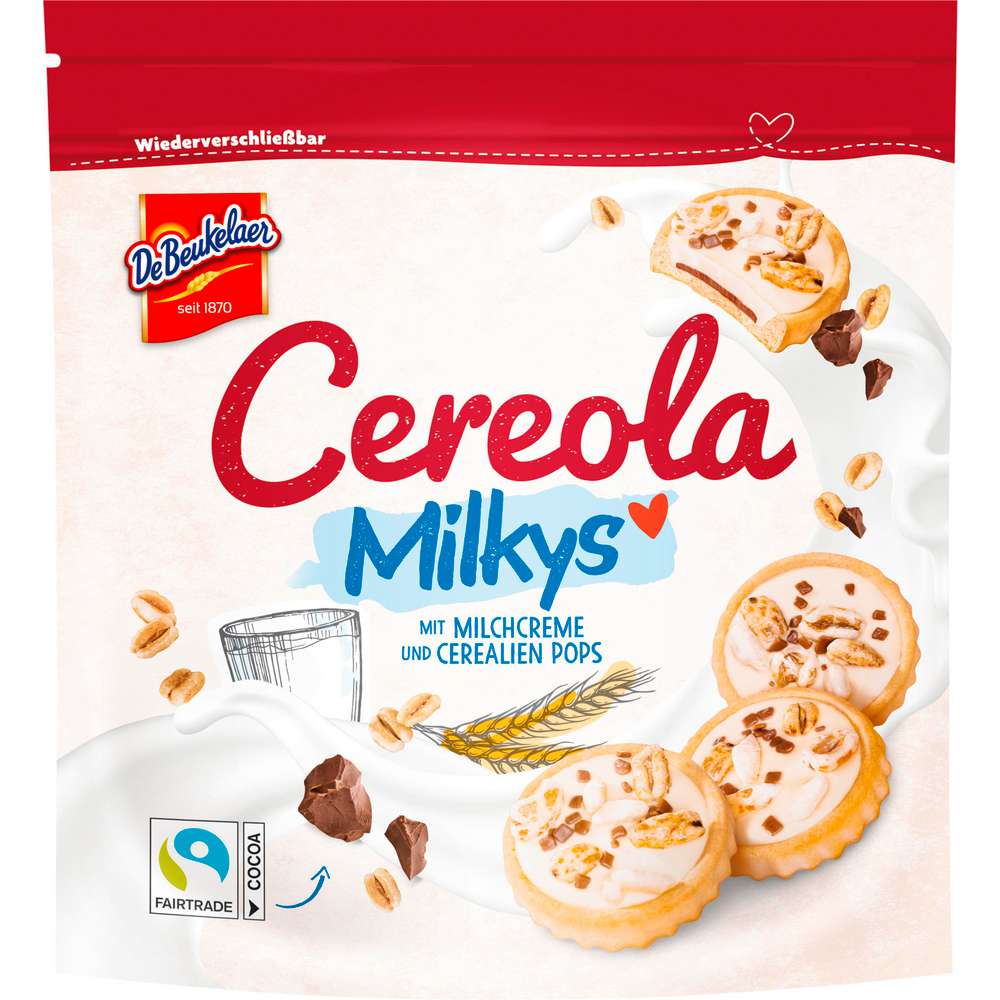 Produktabbildung De Beukelaer Gebäck mit Milchcremefüllung, Cereola Milkys