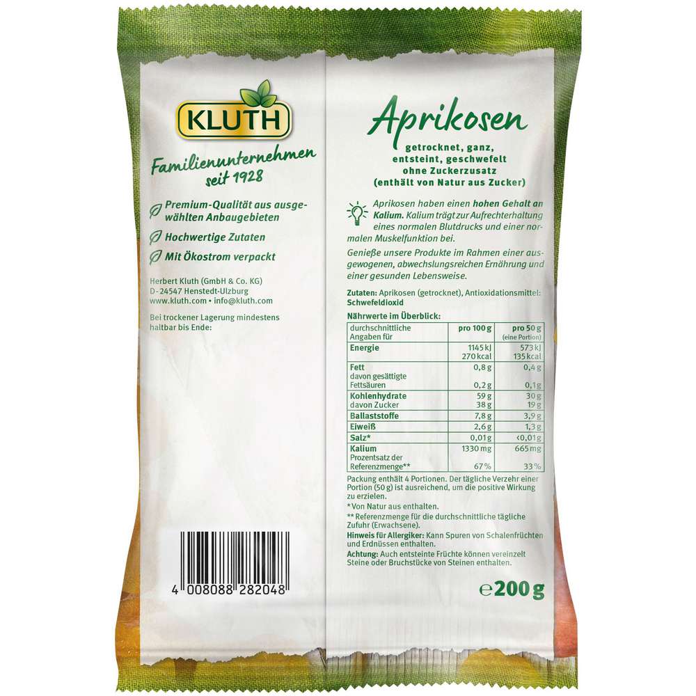 Produktabbildung Kluth Aprikosen, getrocknet und geschwefelt