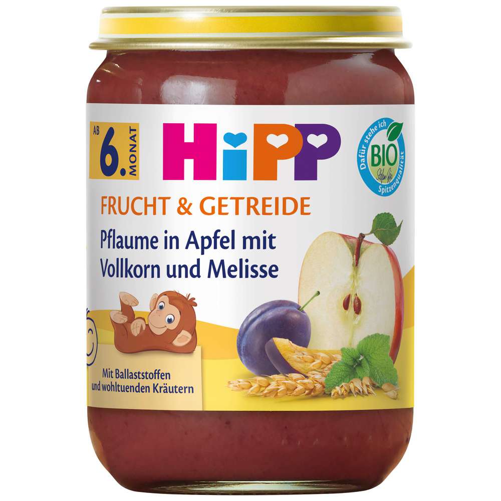 Produktabbildung Hipp Babynahrung Früchtebrei, Pflaume/Apfel/Vollkorn/Melisse