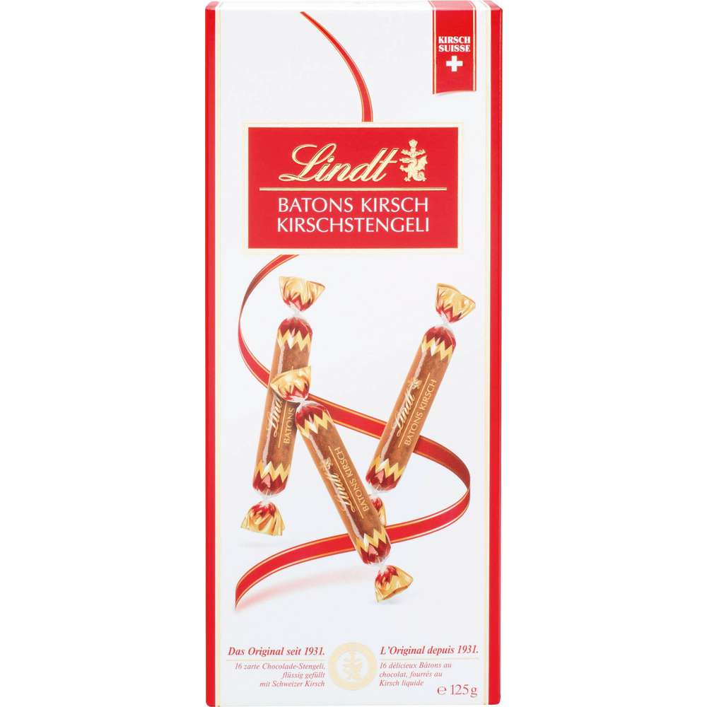 Produktabbildung Lindt Kirschstengli, Schoko-Stäbchen mit Kirschwasserfüllung