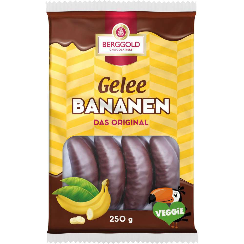 Produktabbildung Berggold Schokolierte Geleestücke mit Bananengeschmack