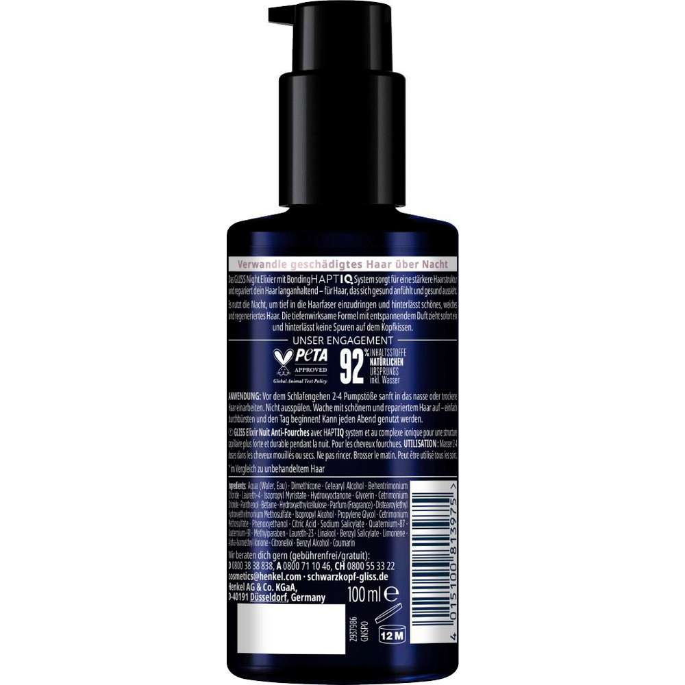 Produktabbildung Schwarzkopf Gliss Kur Night Elixier, Anti-Spliss