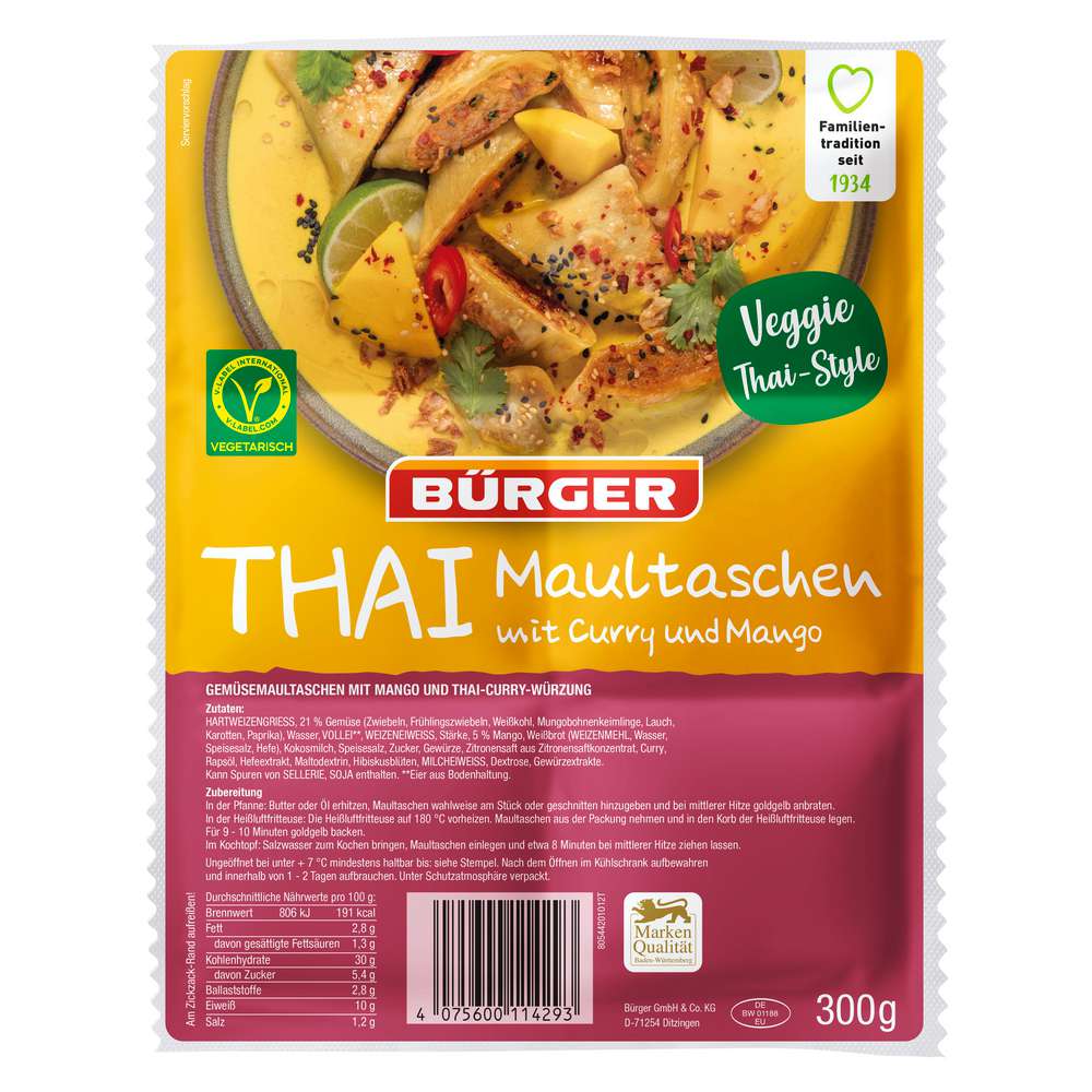 Produktabbildung Bürger Maultaschen Veggie Thai Curry + Mango 