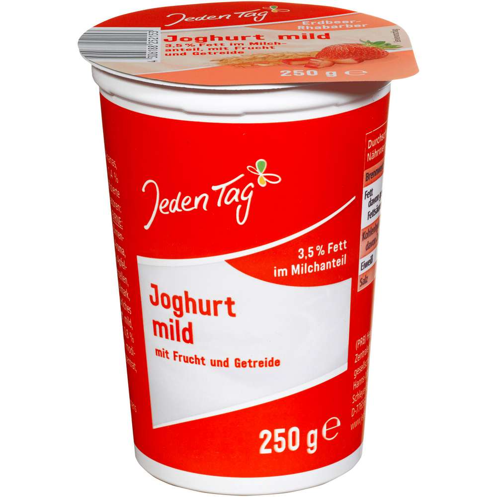 Produktabbildung Jeden Tag Fruchtjoghurt mild, Erdbeer-Rhabarber