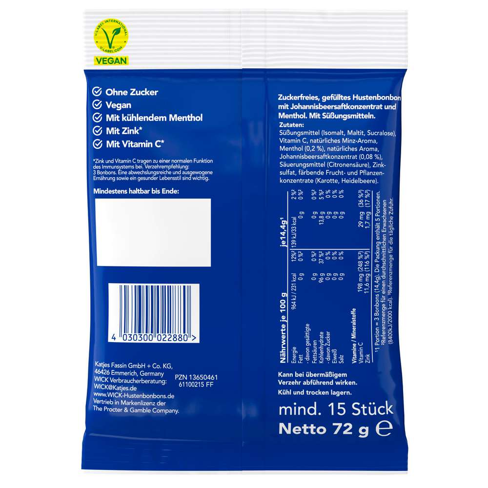 Produktabbildung Wick Bonbons Triple Action, ohne Zucker