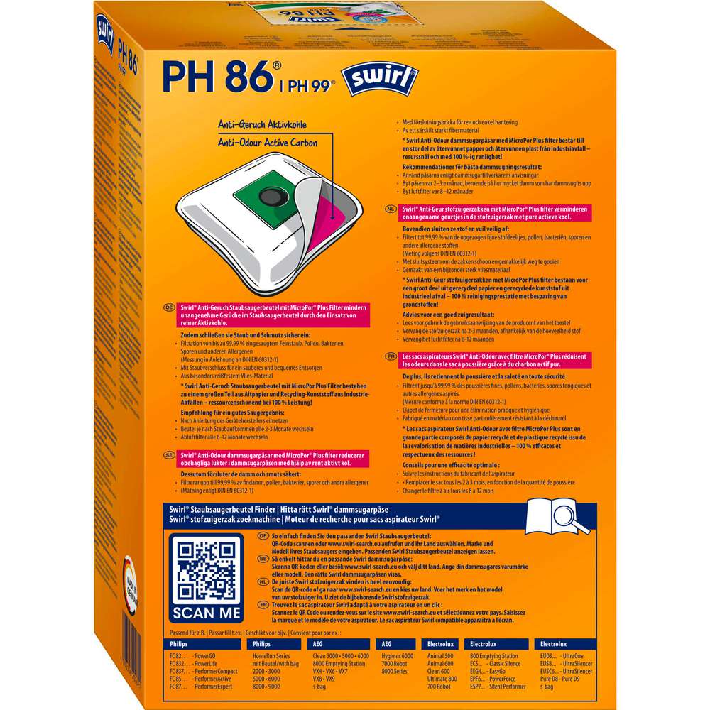 Produktabbildung Swirl Staubsaugerbeutel PH86, Anti-Odour