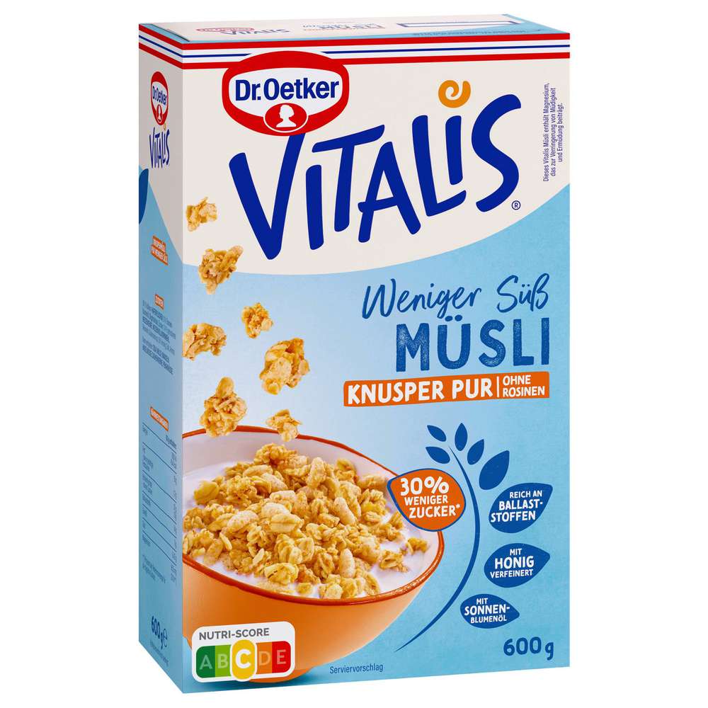 Produktabbildung Dr. Oetker Knusper-Müsli Vitalis, weniger süß, ohne Rosinen