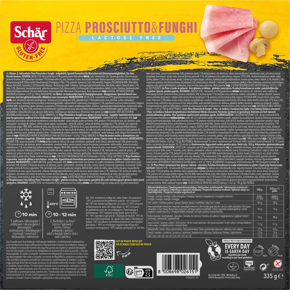 Produktabbildung Schär Pizza Glutenfrei, Proscuitto Funghi, tiefgekühlt