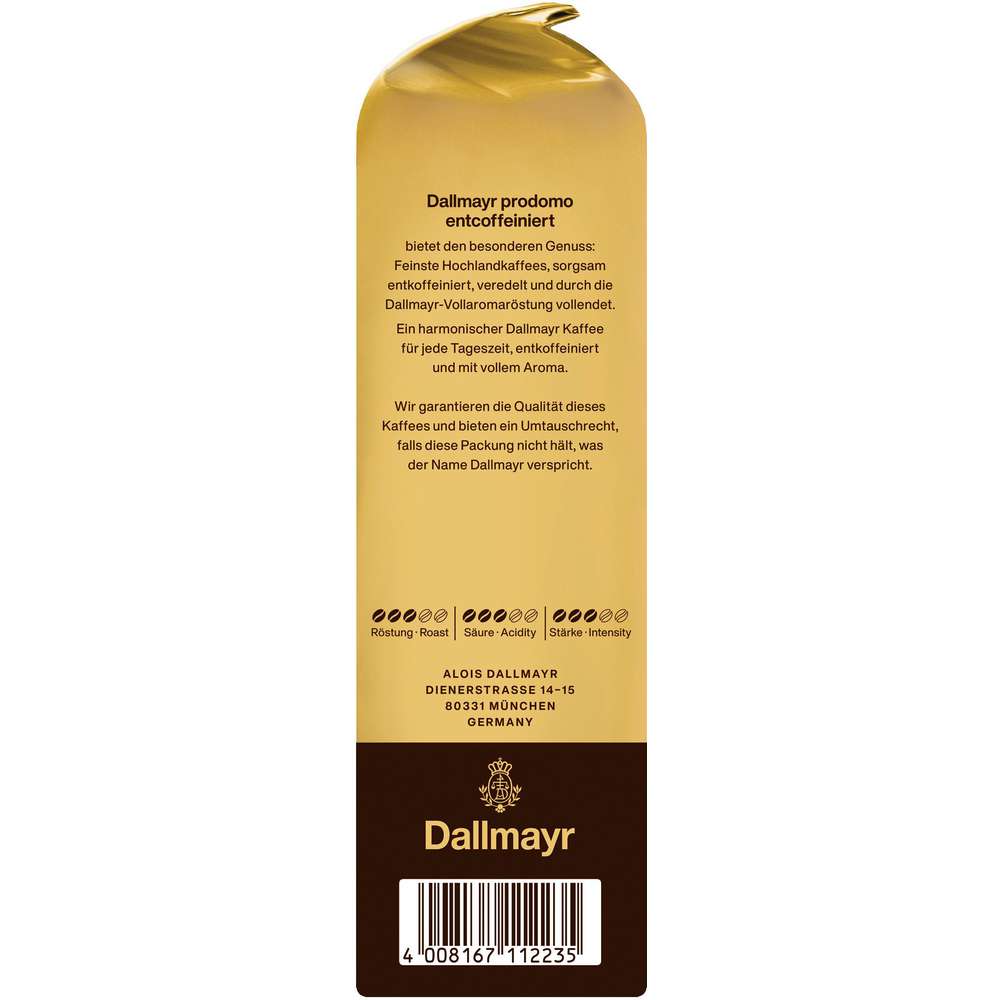Produktabbildung Dallmayr Kaffee Prodomo entkoffeiniert, ganze Bohne