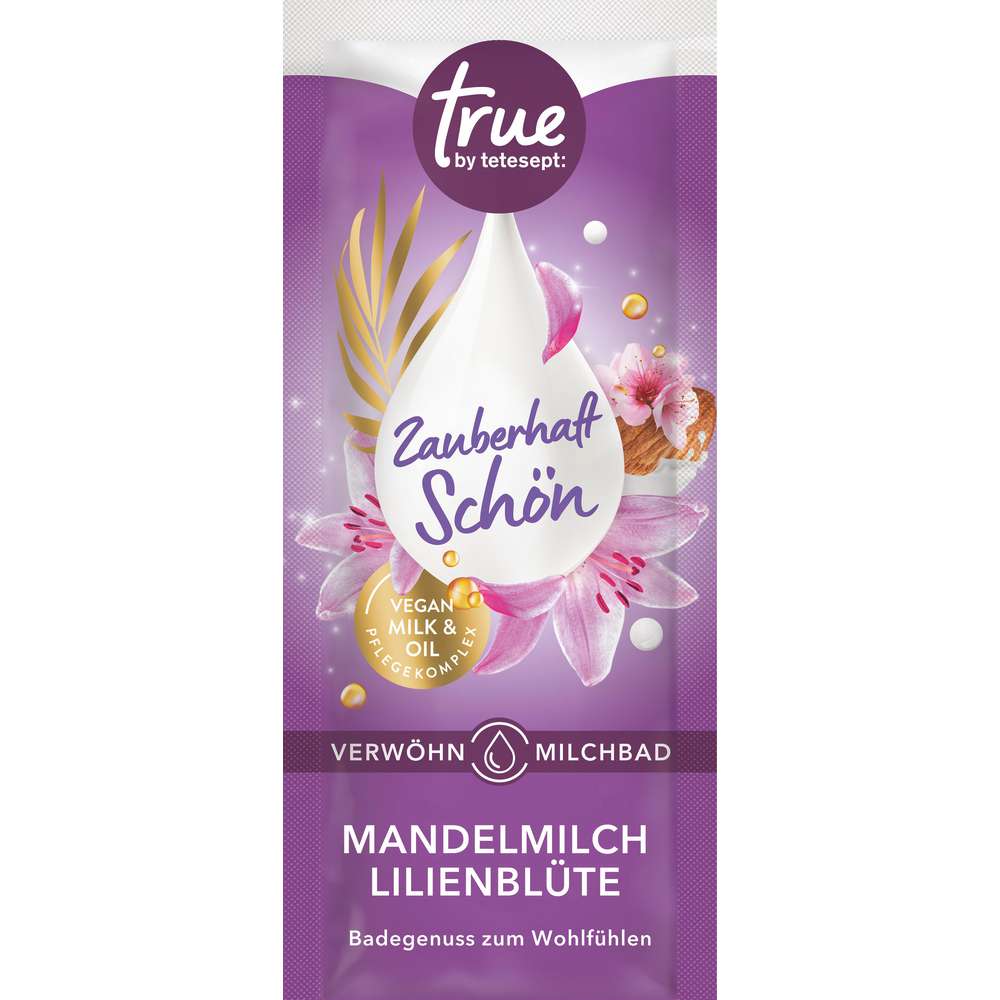 Produktabbildung true by tetesept Milchbad Zauberhaft Schön, Mandelmilch/Lilienblüte