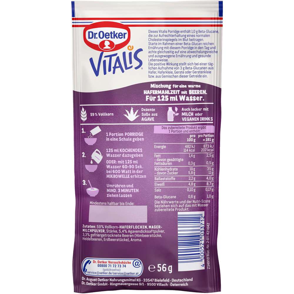 Produktabbildung Dr. Oetker Vitalis Porridge Beeren