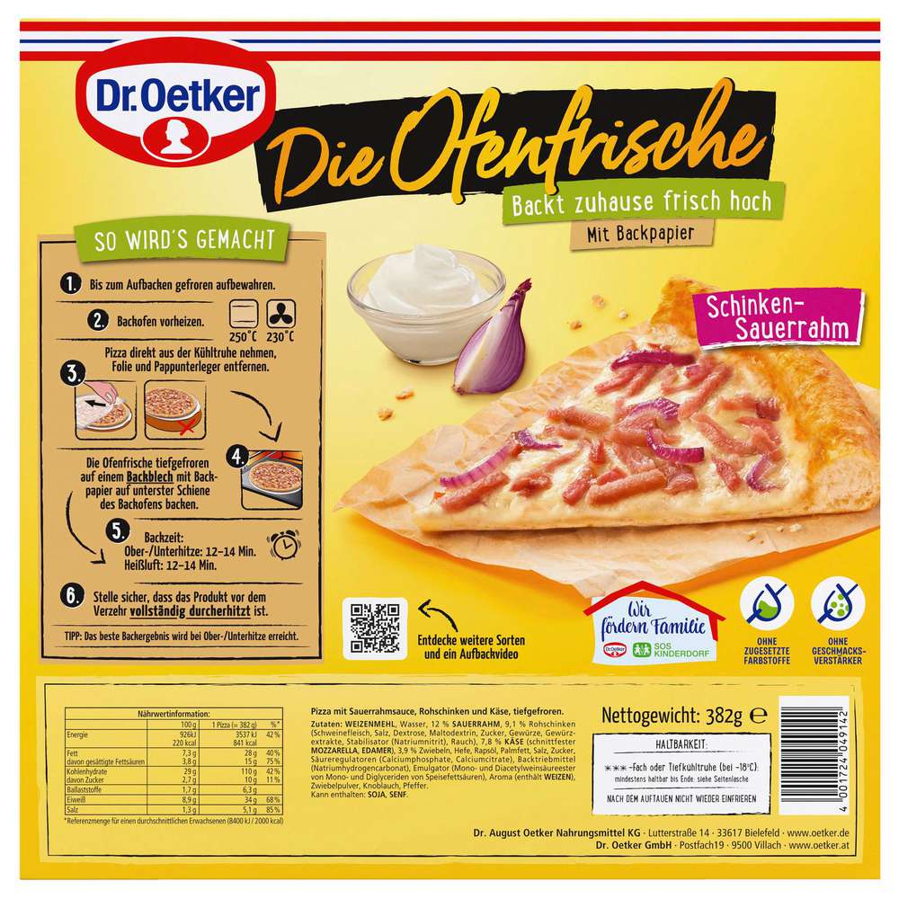 Produktabbildung Dr. Oetker Pizza Ofenfrische Schinken-Sauerrahm, tiefgekühlt