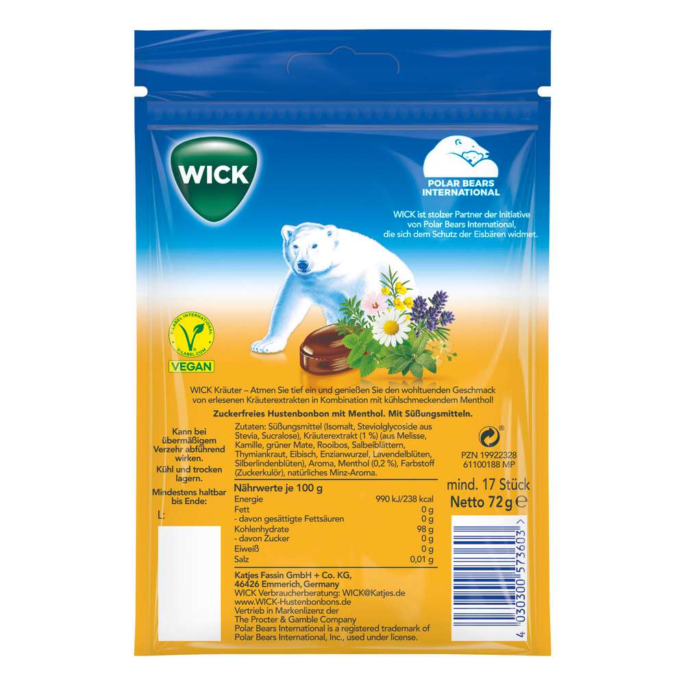 Produktabbildung Wick Kräuterbonbons mit Menthol, ohne Zucker