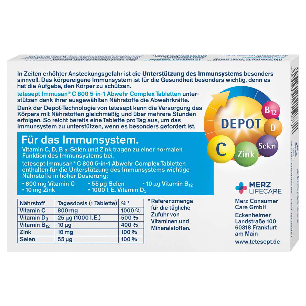 Produktabbildung tetesept Immusan C 800, 5 in 1 Abwehr Complex Tabletten