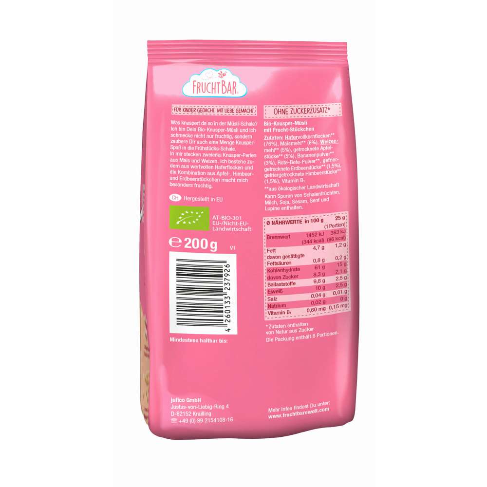 Produktabbildung Fruchtbar Bio-Knusper-Müsli Apfel/Erdbeere/Himbeere