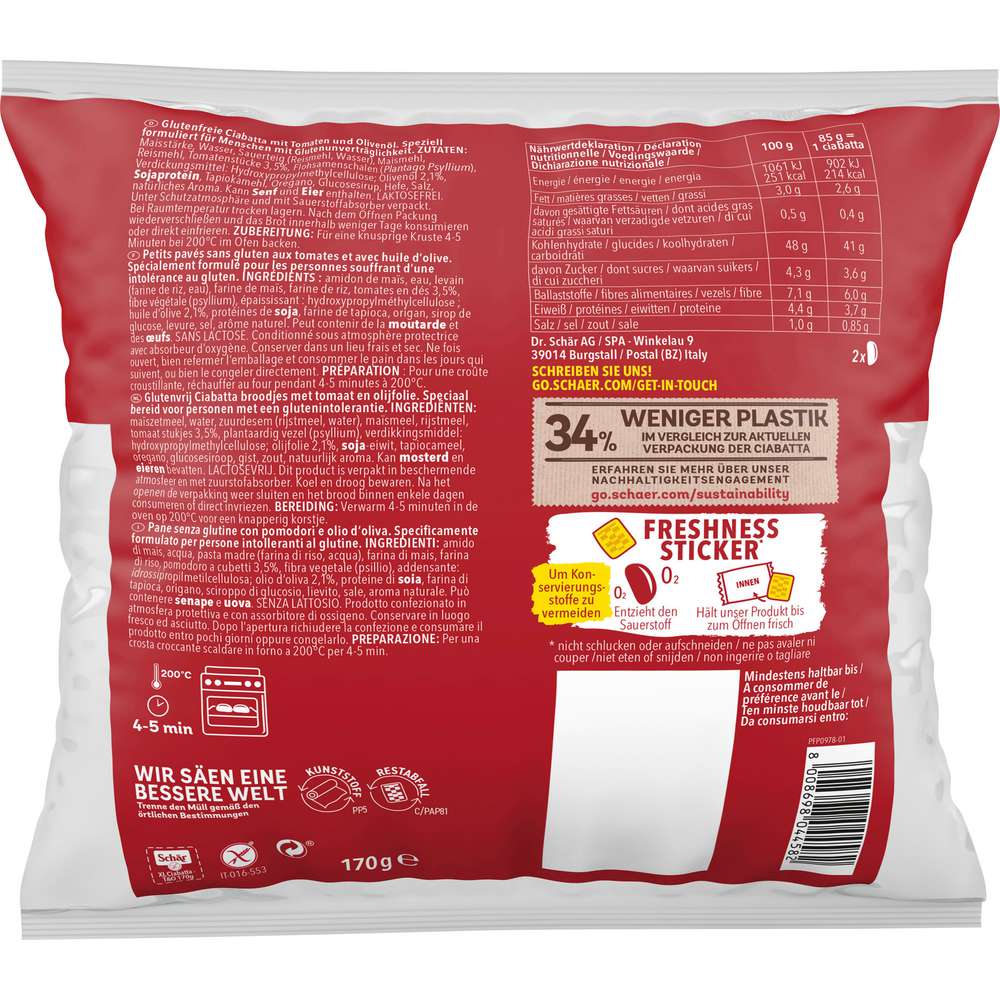 Produktabbildung Schär XL Ciabatta Tomato Olive Oil